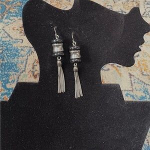 Black and Silver Tassel Earrings, Vintage